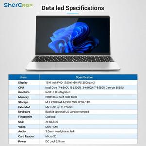 Ordinateurs portables <span class=keywords><strong>pas</strong></span> chers en gros Sharerdp, neufs, 15,6 pouces, processeur Celeron 3855U, <span class=keywords><strong>ordinateur</strong></span> portable professionnel, <span class=keywords><strong>ordinateur</strong></span> portable pour étudiants, domicile - Product Image 2