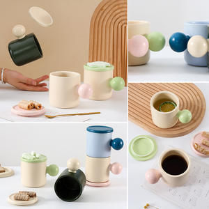 Tasses en céramique personnalisées avec couvercle et poignée, finition mate, tasse cadeau pour usage domestique - Product Image 4