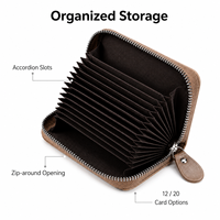 Dompet Kartu Kredit Kulit PU 12 Slot Multi Kantong Resleting Dompet Kartu Lipat Portabel Logo Kustom
