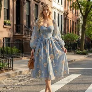 Mini <span class=keywords><strong>Abito</strong></span> Floreale Blu con Maniche <span class=keywords><strong>a</strong></span> Sbuffo, <span class=keywords><strong>Abito</strong></span> Estivo Stile Renaissance Milkmaid, <span class=keywords><strong>Abito</strong></span> Bustier con <span class=keywords><strong>Scollo</strong></span> <span class=keywords><strong>a</strong></span> <span class=keywords><strong>Barca</strong></span>, Dolce Casual Y2K Tinta Unita - Product Image 4