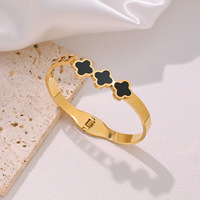Bracelet de mode japonais et coréen en acier inoxydable noir, plaqué or rose, motif végétal ajouré, design en strass de cristal