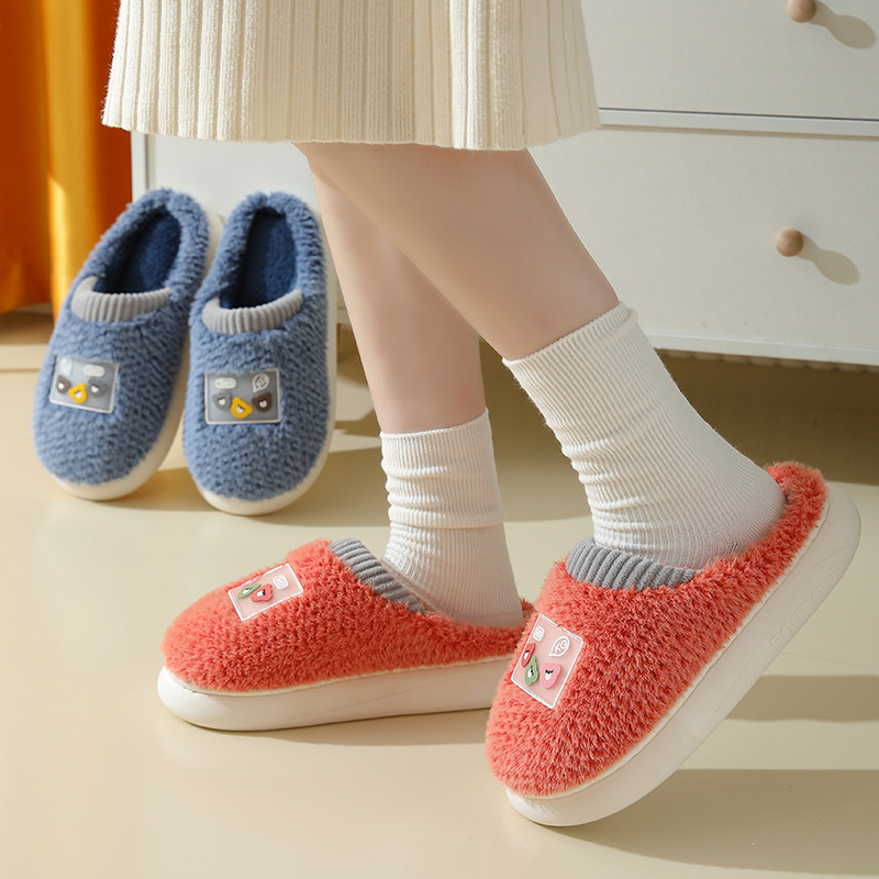 New Plush Cotton Slipper Women Winter Home Shoes Thick Bottom Couples Warm Slippers