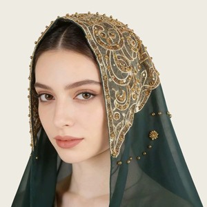 Ethnic Style <b>Covered</b> <b>Head</b> Chiffon Hijab Scarf Chiffon Beaded Fashionable Popular Gauzemuslim Women Hijab Scarf - Product Image 2