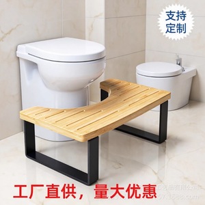 Solid Wood <b>Bathroom</b> <b>Stool</b> 42.5x22.5x5.5cm With Iron Alloy Legs Natural Wood Color And Black For Shower Or Toilet Use - Product Image 4