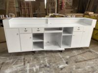 Comptoir de réception en bois MFC avec logo personnalisé, design moderne, table de hall blanche, comptoir de bureau