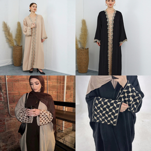 Elegante Abito Kaftan Musulmano da <span class=keywords><strong>Donna</strong></span> con Ricamo Floreale Rosa, Vestito Etnico Marocchino in Pizzo, Abbigliamento per Preghiera Eid, Maxi Abito Arabo - Product Image 1