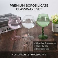 Verre à pied en spirale français, service OEM ODM, marque privée, élégant récipient pour vin, cocktail, banquet, vente en gros, tasse en borosilicate
