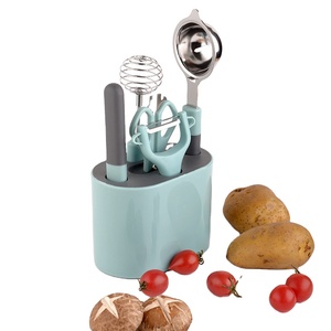 Nouvel ensemble d'accessoires de cuisine multifonctionnels 5/6/8 pièces : fouet à œufs, brosse en silicone, spatule, éplucheur, ciseaux avec support de rangement - Product Image 1
