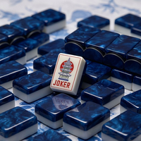 Table de Mahjong de style américain de qualité supérieure avec logo personnalisé, motif bleu à effet d'ondulation, tuiles en acrylique haut de gamme pour les joueurs