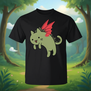 Camiseta con diseño de dragón verde y gato volador - Product Image 3