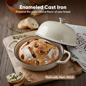 Horno de hierro fundido de 4.5QT con tapa de cúpula, sartén esmaltada antiadherente para masa madre, ideal para hornear en casa, pizza y guisos, apto para horno. - Product Image 2
