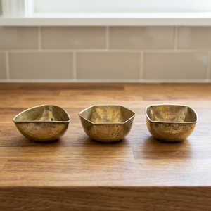 <b>Set</b> of 3 Small Brass <b>Bowls</b> - Triangular Square Round Shape - Handmade Decorative Pooja <b>Bowls</b> for Offering Incense Jewelry Keys - Product Image 1