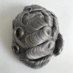 Postizos europeos para <span class=keywords><strong>hombre</strong></span>, <span class=keywords><strong>prótesis</strong></span> <span class=keywords><strong>capilar</strong></span> gris para <span class=keywords><strong>hombre</strong></span>, 1b80, Topper de pelo real blanco y gris para <span class=keywords><strong>hombre</strong></span>, tupé con encaje completo - Product Image 5