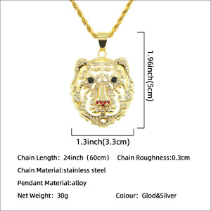 Collar con Colgante de Cabeza de León de Aleación Personalizado, Cadena de Acero Inoxidable Estilo Hiphop, Collar para Hombre, Joyería de Moda al por Mayor - Product Image 3