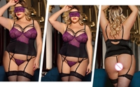 Ensemble de lingerie exotique grande taille pour femme avec masque pour les yeux, vente en gros en stock, faible MOQ, emballage en boîte