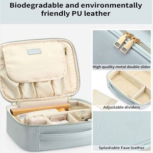 Purple Portable Leather Travel Cosmetic <b>Bag</b> <b>with</b> Adjustable Dividers for <b>Makeup</b> <b>Brushes</b> Girl Friend Gift - Product Image 5