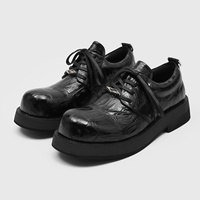 Chaussures Derby pour hommes à semelle épaisse, bout robuste, en cuir véritable, style britannique, chaussures décontractées pour le quotidien