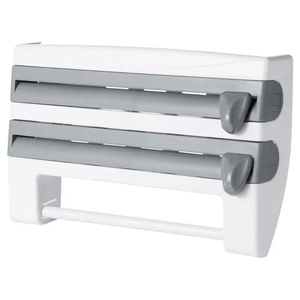 Nuevo Dispensador de Papel de Cocina 4 en 1 Montado en la Pared, Dispensador de Papel Aluminio, Soporte para Rollo de Film Transparente, Cortador con Estante para Especias - Product Image 1