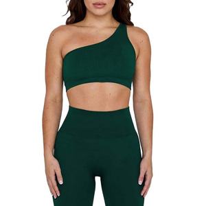 Women's High Impact <b>Crop</b> <b>Top</b> Sports Bra Set One Shoulder Breathable Green Seamless Lightweight Custom Logo for Workout - Product Image 1