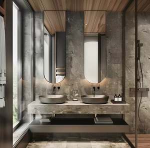 Italian High Luxury Style Advanced Gray Series Thickened Marble Countertop Floating Double Bathroom <b>Vanity</b> - Product Image 6