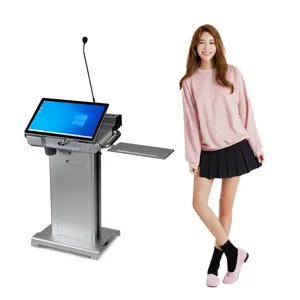 Factory best price 23.8 inch Supplies Educational floor Standing Multimedia Lectern Digital Smart Podium and wireless microphone