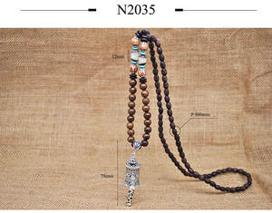 手工尼泊尔珠宝佛教麻辣木珠吊坠项链民族角鱼长声明项链为妇女男子 - Product Image 6