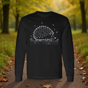 Camiseta de manga larga Cute Hedgehog Journey, diseño gráfico negro, estampado animal, ropa unisex - Product Image 3