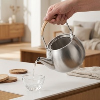 Tetera de Acero Inoxidable con Asa de Ratán e Infusor, 500 ml, Estilo Zen, Hervidor de Agua, Apta para Cocinas de Gas e Inducción