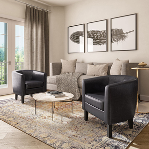 Fauteuil d'appoint en similicuir noir avec rembourrage doux et pieds robustes pour salon et chambre à coucher - Product Image 6