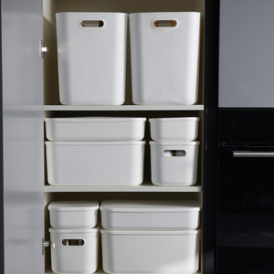 Storage Boxes Bins Rectangular With Lids Desktop Organizers For Office Kitchen Living Room Wardrobe Solid Color Covered - Product Image 1