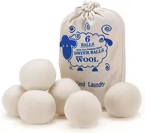 Boules de séchage en laine organique de 7cm pour le lavage du linge Produits les plus vendus 2024 Nouvelle tendance aux États-Unis Boules de séchage compostables paquet de 6