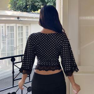 Simple Casual Eco-Friendly Summer Lace <b>Patchwork</b> V Neck Regular Fit Short Sleeve Crop <b>Top</b> - Product Image 6