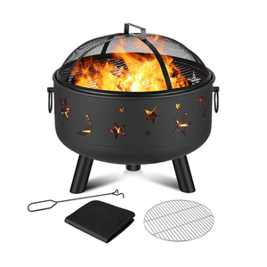 Cao cấp ngoài trời hố lửa với lưới Nắp sao trăng cutouts <span class=keywords><strong>firepit</strong></span> di động cho Patio sân sau cắm trại BBQ - Product Image 3