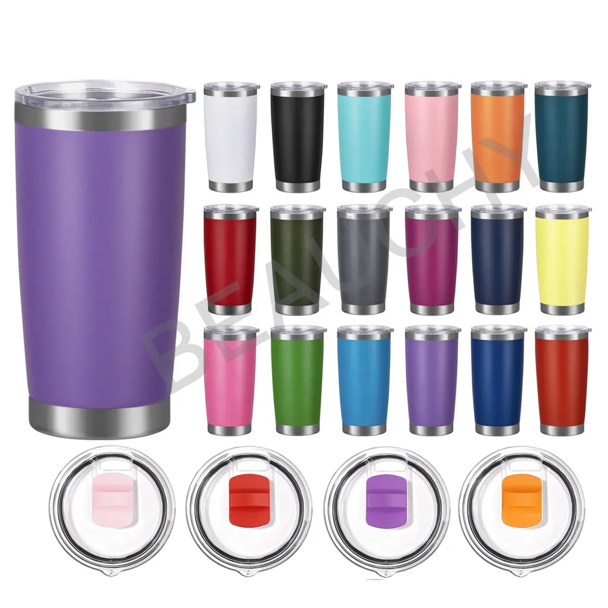 Beauchy Wholesale Car Cup Metal Travel Mug Insulated 20oz Stainless Steel Tumbler Cups In Bulk With Straw Lid