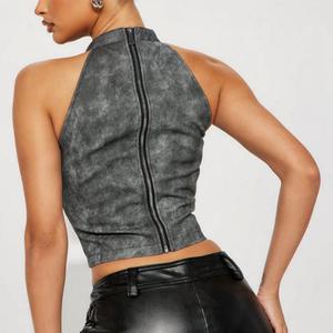 Novedad de verano, <span class=keywords><strong>Chaleco</strong></span> Corto tejido de <span class=keywords><strong>piel</strong></span> sintética para mujer, Top ajustado, correa sin espalda, diseño Sexy - Product Image 6