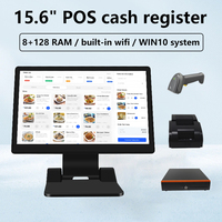 Sistema POS Todo en Uno Plegable de 15.6 Pulgadas con Windows 10/11/Linux/Android, Caja Registradora, Kiosco de Autoservicio, Punto de Venta para Tiendas