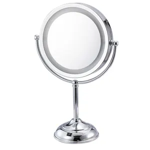 Compact Metal Style Round Framed Decorative Double Sided Magnifying Makeup Mirror With Lights