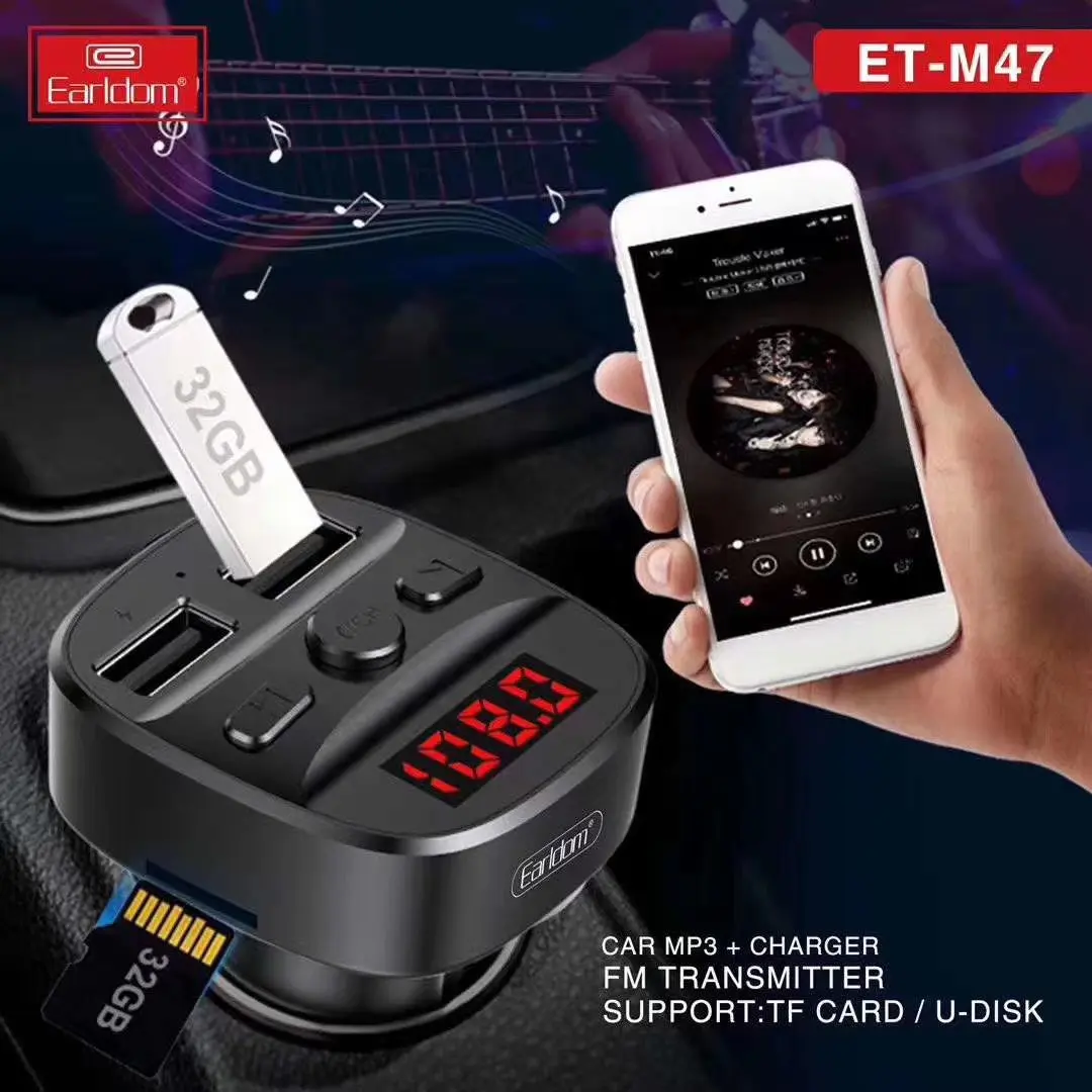 EARLDOM Kit Nirkabel BT Mobil, Pemutar MP3, Pemancar FM Nirkabel dengan USB untuk Slot Kartu TF MMC SD