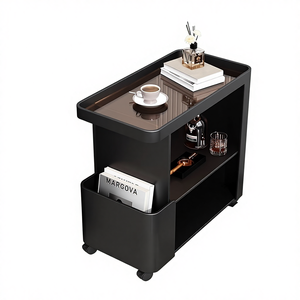 Table d'appoint noire pour canapé, table basse mobile, table de salon, chariot de luxe léger, table de <span class=keywords><strong>chevet</strong></span> <span class=keywords><strong>en</strong></span> <span class=keywords><strong>fer</strong></span> à roulettes, table de <span class=keywords><strong>chevet</strong></span> <span class=keywords><strong>en</strong></span> pierre, internet - Product Image 1