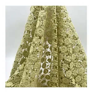 2023 Olive Green Lace Cotton Floral Guipure Lace Fabric Water-soluble Embroidery Flower Fabric For Cloth