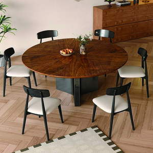 Mesa de comedor redonda de lujo moderna con bandeja giratoria estable, tapa de madera para el hogar, hoteles, apartamentos, restaurantes, villas para la cena - Product Image 5