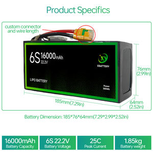 אטרי חבטרי מזל "ט סוללה 16000mah 22.2v 6s 25c ליפו חבילת הסוללה ce מוסמך 1000 מחזורים עבור ריסוס agri - Product Image 3
