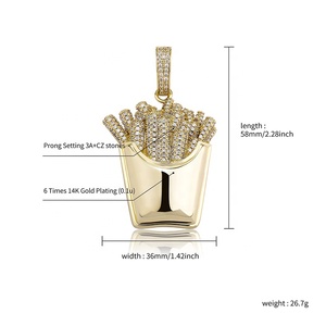 Hip Hop Laiton Plaqué Or Cubique Zircone Frites Forme Charme Colliers Glacé Frites Pendentif pour Hommes Femmes Rappeur Bijoux - Product Image 2