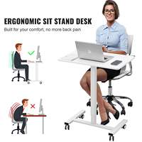 Bureau mobile réglable en hauteur pneumatique en métal blanc, table portable pour ordinateur portable avec roulettes, pour la maison et le bureau