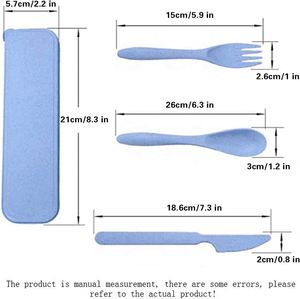 <b>Reusable</b> Travel Utensils Set with Case, 4 Sets Wheat <b>Straw</b> Portable Knife Fork Spoons Tableware, Eco-Friendly BPA Free - Product Image 2