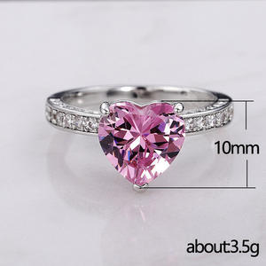 Bague en cristal en forme de cœur Q246, argent 925, sertie de diamants pavés, bague de fiançailles pour femme - Product Image 5