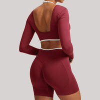 Camiseta Deportiva de Yoga para Mujer, Manga Larga, Sin Costuras, 2 en 1, Espalda Descubierta, Secado Rápido, para Gimnasio, Running y Fitness