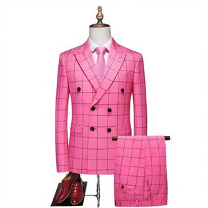 Costumes de mariage TR respirants à carreaux personnalisables pour hommes, avec braguette boutonnée et double boutonnage, de bonne qualité, vente en gros - Product Image 3