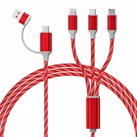 Kabel USB C Pengisian Cepat Portabel Dual-ke-Tiga dengan Konektor Micro USB Type-C 5 in 1 Desain Menyala untuk Ponsel Super Cepat