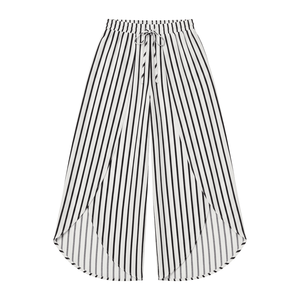Pantalon décontracté pour femme, taille haute, coupe ample, jambe large, rayé, en satin 220g, taille élastique, longueur intégrale, été - Product Image 1